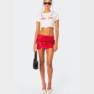 edikted red low rise sequin miniskirt size small
